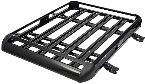 SUV universal aluminium takräcke korg, stor svart taktält bil, bagagehållare bagagekorg, korg bagage lasthållare, upp till 68 kg lastbar, 127 x 97 cm relinghållare