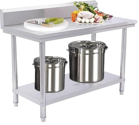 PJDDP Arbeitstisch Edelstahl mit Aufkantung und Ablagefläche, robuster Küche Lebensmittel Zubereitungstisch, Küchentisch für Restaurant,Hotel,Garage,Lagerhaus, Außenbereich,100x80x80cm