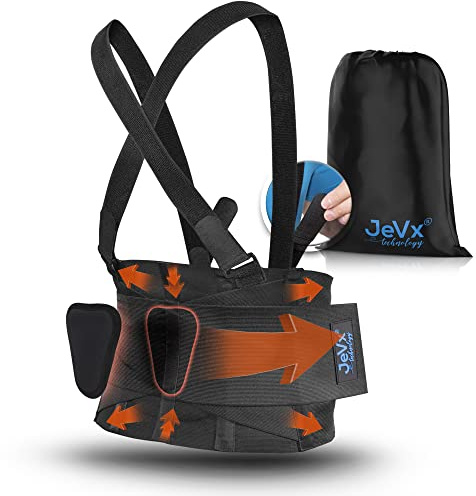 JEVX Faja Lumbar Hombre y Mujer Trabajo con Tirantes Extraibles L | con Pad Lumbar para Dolor de Espalda, Deportiva, Cinturón Abdominal Transpirable, Lesión de Columna, Deporte Ciática