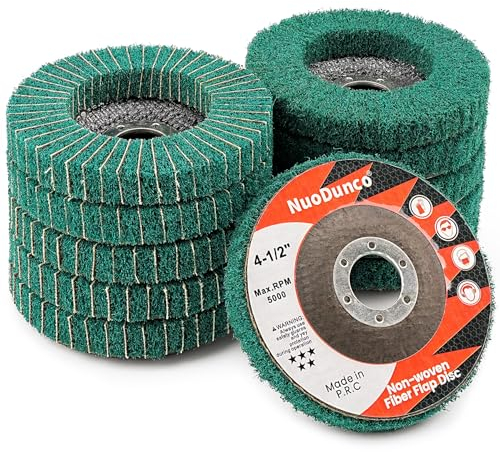 NuoDunco 10Pcs 120 & 180 Grit Scout Flap Disc 4 1/2 Inch Angle Grinder Attachment for Metal Wood Wire Brush Scrubber Scouring Pads Polishing Wheel Sanding Disc Paint Rust Remover