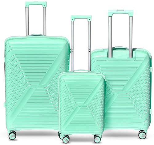 DS-Lux Reisekoffer Set in 3 Teilen | Koffer Set in Grünes Farbe mit den Größen S, M und L und wiegt 9.6 кг | Leichte Hartschalenkoffer Set, Koffer mit TSA Schloss, Reisekoffer mit Rollen