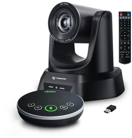 TONGVEO Conference Room Camera System with Bluetooth Microphone, 20X HDMI/USB PTZ Video Camera Kit for Meeting Education Church Works with Microsoft Teams, Zoom, OBS, PC(Cam+ Mic)