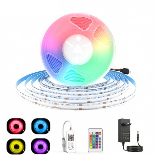 10M WIFI Striscia LED RGB COB, 24V Striscia LED COB RGB dimmerabile con telecomando e alimentatore, striscia luminosa LED ad alta densità 576LEDs/M, controllo app, compatibile con Alexa, Google home