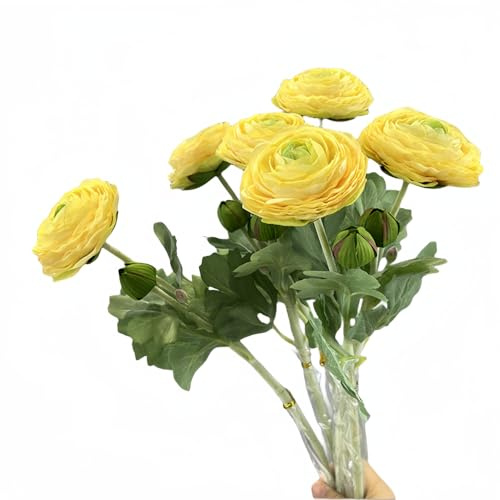 XIZHI Künstliche Ranunkeln, 5 Stück, 49,8 cm, fühlen Sich echt an, künstliche Ranunkel, Kunstblumen aus Seide für Arrangements, Tafelaufsatz, Tisch, Zuhause, Hochzeit, Blumenstrauß, Party (gelb)