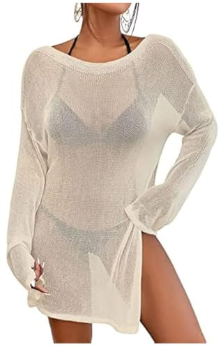 Jinsha Mujer-Vestidos Verano-Ropa Punto-para Pareos-Playeros - Baño Bikini Cover Up Sexy V Cuello Fiesta Crochet Ganchillo Tejido Kaftan Camisola de la Playa Suelto Suave Cómodo Elegantes Mujer