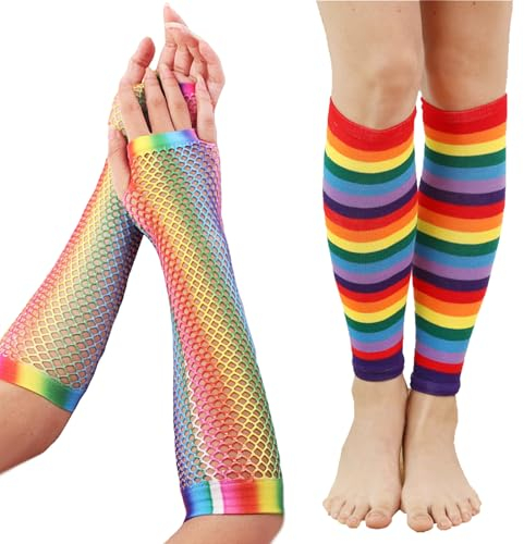 XIEXIESHER Elastische Beinstulpen und Netzhandschuhe Set, Stulpen Damen aus Baumwolle Lang und Kurz Netzhandschuhe Weich Sportgeschenk, Tanzen, Sport, Gym, Bergtouren