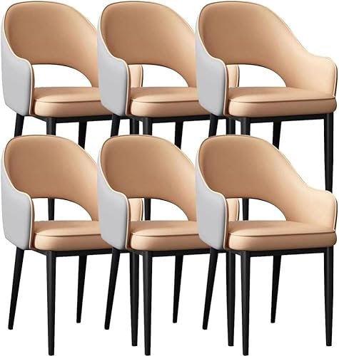 Küchen-Esszimmerstühle aus künstlichem Nappaleder, 6er-Set, ergonomische Stühle mit Armlehnen, Rückenlehne, Sitzfläche, stabile Metallbeine aus Karbonstahl, Lounge-Thekenstühle für Küche, Wo