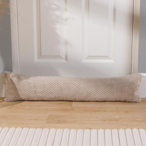 OHS Waffle Fleece Draught Excluder for Doors, Decorative Home Accessories Under Door Draft Stopper Energy Saving Stopper for Living Room Bedroom Kitchen, Mink 90 x 20cm