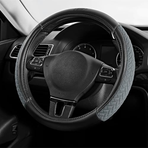 Skechers Steering Wheel Cover,Max Cushioning Leather Steering Wheel Cover Universal Fit 14 1/2-15 Car Wheel Protector for Men Women Fit Suvs,Vans,Sedans,Car,Trucks,Gray