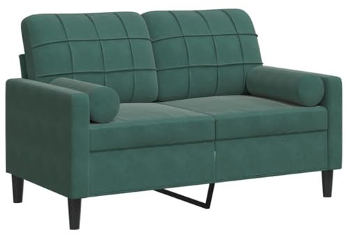 vidaXL Sofa 2-Sitzer, Couch mit Zierkissen Metallgestell, Polstersofa Stoffsofa für Wohnzimmer, Loungesofa Sitzmöbel, Modern, Dunkelgrün Samt