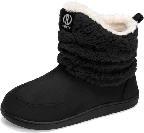 JEBUKTXE Chausson Homme Femme Hiver Chaud Montant Chaussons Bottes Doublure en Fourrure Bottines Confortable Maison Chaussons Bottillons Pantoufles Noir Taille 38 39
