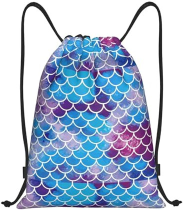 KKKKKOUU Beutel mit Kordelzug, Motiv: Reisball-Druck, Rucksack, Sporttasche, Turnbeutel, Kordelzug, Einkaufstasche, Meerjungfrau Fischwaage, S