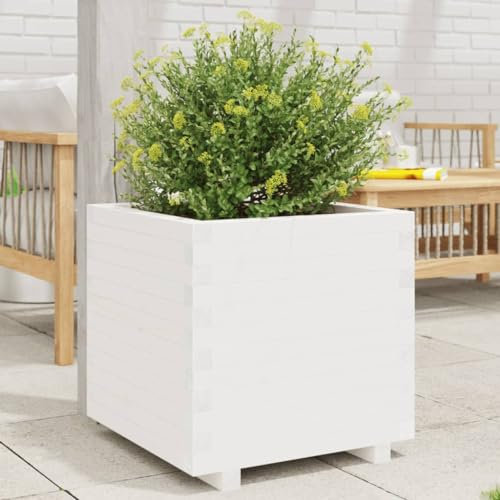 Somanki Pflanzkübel Weiß 60x60x49,5 cm Massivholz Kiefer, Blumentopf Gross, Blumenkasten Balkon, übertopf, Pflanzkasten, Flowerpot, Kräuterbeet Für Die Küche, Vertikalbeet - 847359