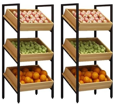 MTSYXYM 2 pcs Rayon des Snacks de supermarché Panier de présentoir de collations sur Pied,supermarché Panier à Snacks à 3 étages et 4 Couches,Panier legumes Rangement.(60 * 40 * 130cm)