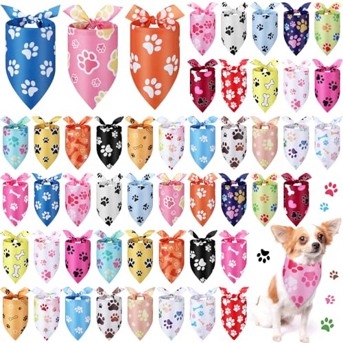 Abbylike 50 Pcs Paw Print Dog Bandanas Bulk Cute Footprint Bandanas for Dogs Triangle Kerchief Bib Scarf for Pets Halloween Party Costume Photo Props Daily Accessories Pet Shops (31.5 x 21.7 x 21.7)