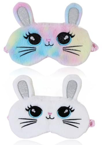 FENQURO Schlafmaske für Kinder 2er Pack schlafmaske lustig, Weiche Augenbinde für Plüsch Schlafaugenabdeckung Süßer Tier Schlafaugenschutz für Mädchen Jungen Reisen Nickerchen Partyzubehör