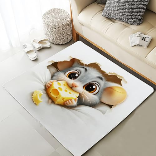Xuxangti Lovely Mouse Area Rug for Bedroom, Cartoon Animal Rug 5x7 for Living Room, Rodent Animal Print Carpet Non Slip Low Pile, Room Decor Rug, Soft, Machine Washable