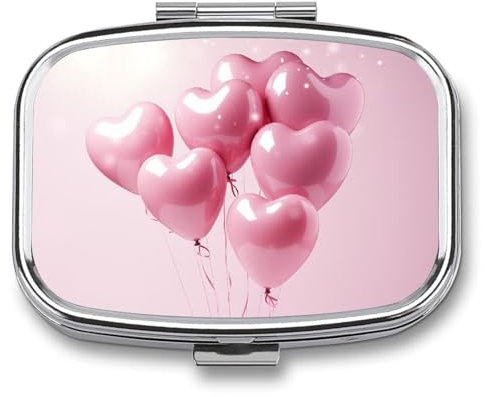 Pictures of Pink Balloons Pillen-Organizer, quadratisch, Medikamentenkoffer mit Spiegel, tägliche Pillendosen für Geldbörse, Mini-Medizin-Aufbewahrungsbox, kompakter Pillenhalter für Vitamine