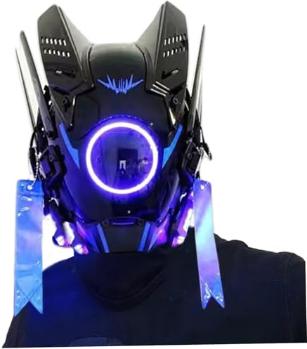 Celmetto di maschera cyberpunk, maschera futuristica con luce, maschera Bluetoothes a LED, maschera cibernetica con fascia elastica, techwear per maschera punk per cosplay Halloween Party/Blue