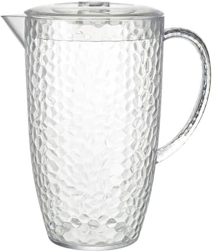 eMKay® Dimple Clear Plastic Reusable 2 Litre Picnic Water Jug Pitcher with Lid, Water Jug with Handle for Serving Cold Drinks, Large Pitcher with Spout for Pouring Juice, Iced Tea, Lemonade Drinkware