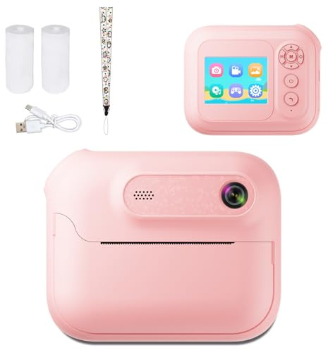 Caméra à imprimé instantané pour Enfants, 48MP 1080p HD Kids Digital Camera 6X Zoom, Toddler Instant Cam Print Photos avec Jeu Mp3 pour Les Cadeaux de Noël d'anniversaire (Rosé)