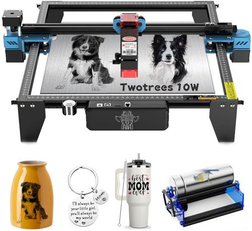 Twotrees TTS-10 PRO 10W Herramientas de grabado láser Máquina de grabado en madera Máquina de grabado en cuero con rodillo giratorio Cilindro de grabado L1 Booster