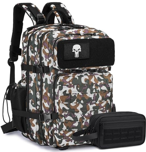 BAGROUPS 45L Vandringsryggsäck Herrar Vattenåterhållande Militär Taktisk Ryggsäck 3 Dagar Armé Assault Pack Bag Med 17 Tum Laptop Kabin Bärbar Dagsryggsäckar för Överlevnad Camping Utomhus Cykel Brun