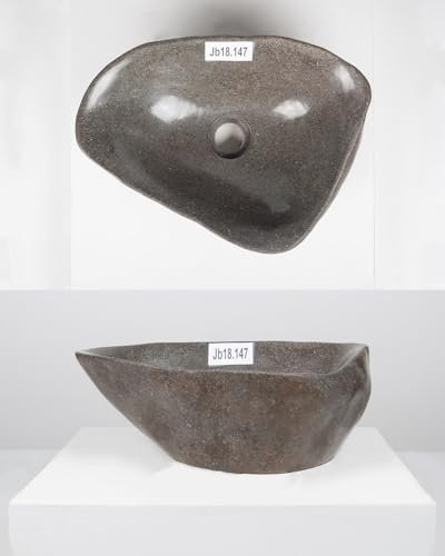 Wohnfreuden Lavabo rond en pierre naturelle Gris 40 cm – Lavabo en pierre naturelle – Lavabo de salle de bain