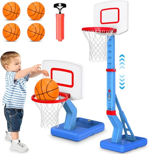 Panier Basket Enfant,Mini Panier De Basket Exterieur Interieur,Jouets pour Enfants réglable en 5 hauteurs de 70-138 cm avec Mini Basket et Pompe Gonflable pour Les Enfants De 3 à 12 Qns -Bleu