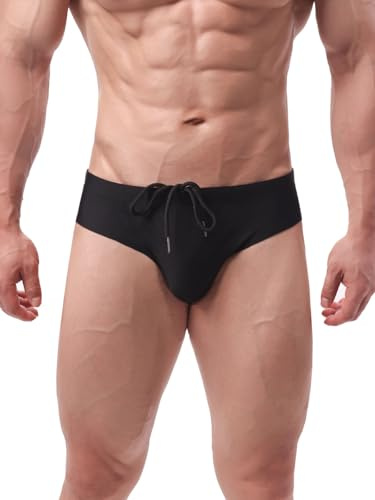 Summer Code Costume Uomo Slip da Bagno Resistente al Cloro Traspirante Pantaloncini Nuoto con Coulisse, Nero, X-Large
