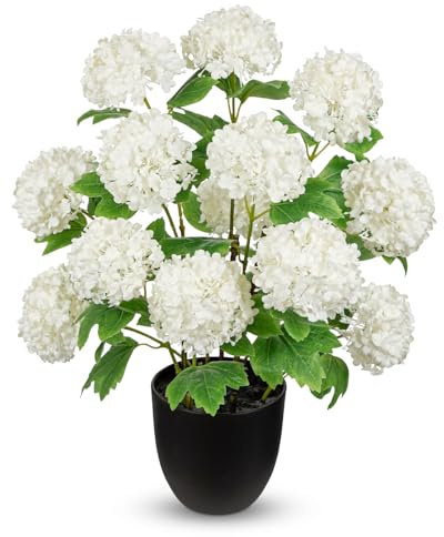 Briful White Hydrangea Artificial Flowers in Pot - 20.5 Tall Faux Hydrangea Plants with 13 Flower Heads - Silk Hydrangeas Fake Flowers for Living Room, Bathroom, Office, Spring Decoration
