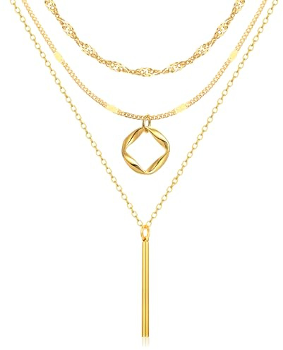 ZOERAY Collier pour Femme Argent Or Chaine con Pendentif Collier Plaqué Or 18K Multirang Empilés Colliers Ras de Cou Doré Réglables Serpent Chaîne Argent Femme Breloque Colier Fantaisie Bijoux