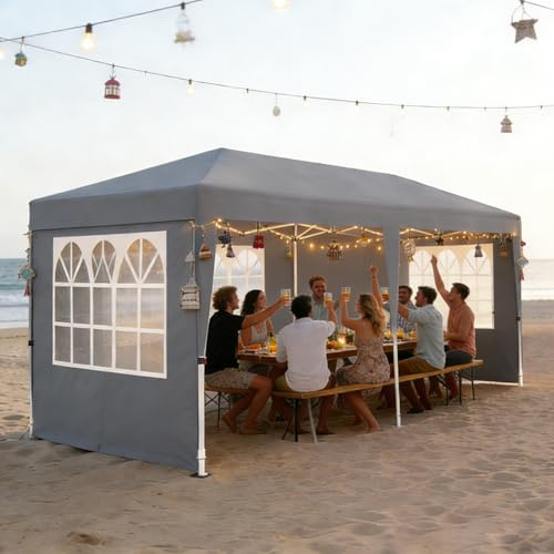 Aufun Pavillon Faltbar 3x6m, Partyzelt Faltpavillon Wasserdicht Grau | Sonnenschutz Stabil mit 6 Seitenteilen & Dach aus Oxford, Camping Pavillon Gartenzelt für Party, Festival, Hochzeit