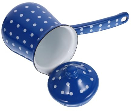 FUNNETOYU Cafetière Turque Rétro Multifonction Grosse Taille En Émail Bleu Et Blanc à Pois Résistante à L'usure Pour Préparation Café Et Thé Usage Domestique