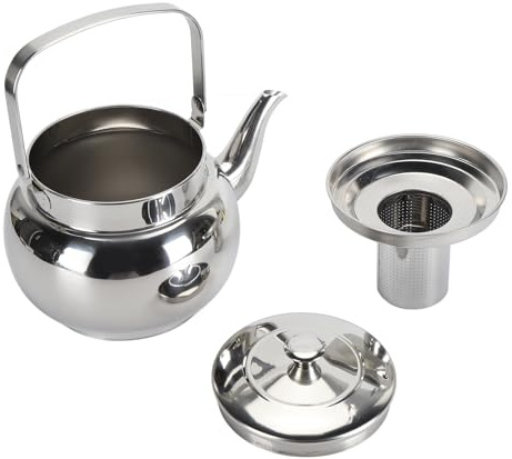 Nikou Tetera de acero inoxidable con filtro extraíble, hervidor de té de metal de 1 litro para el hogar, hotel, restaurante, olla para servir estufa