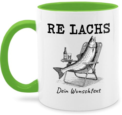 Tasse Tassen 325ml - Re Lachs mit Wunschtext personalisiert I Angler Geschenk Angeln I Angel Geschenk für Angelfreunde I Angelgeschenk - 325 ml - Hellgrün - angler+tasse fischen personalisieren