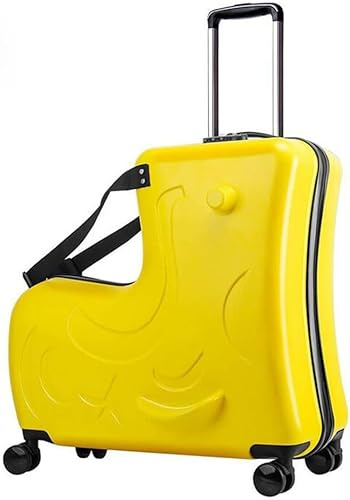 Children's Sit Ride Suitcase On Wheels Kids 20/24 Inch Slide Rolling Luggage Travel Wooden Horse Trolley Case Baby Travel Valise, B, 20 inches