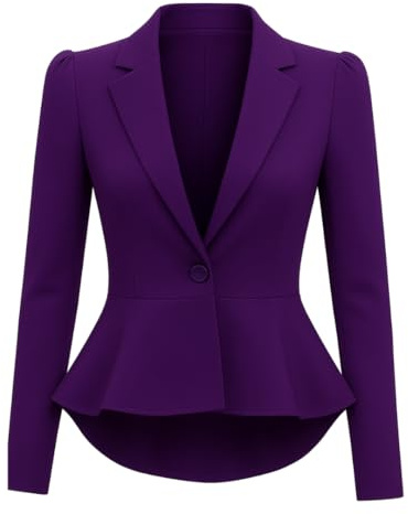 Prime fashions Peplum Blazer para mujer - Chaqueta corta de manga larga con volantes, Morado (, 38