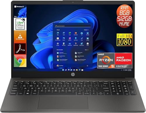 HP 255 G10, Cpu Amd Ryzen 5 (7000 Series), 8Gb Ram Ddr4, 512Gb NVMe Ssd, Display 15.6 Full HD, Windows 11 Pro - Notebook Preconfigurato