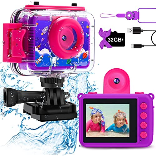 GKTZ Kinderkamera wasserdichte,Unterwasserkamera-1080P Selfie Digitalkamera Fotoapparat für Kinder, Spielzeug für 3-12 Jahre Jungen und Mädchen (Lila)