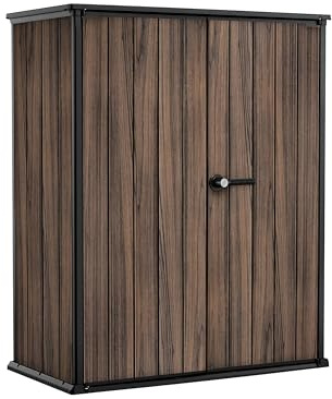 Keter Signature Gartenschrank aus wetterfestem Kunststoff mit Metallverstärkung 1400 Liter Stauraum, abschließbar, Rosenholz-Design