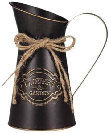 FQRDKT Jarra Rústica de Flores, Soporte Decorativo para Flores, Jarra de Leche Antigua, Jarrón de Granja para Decoración de Jardín, Boda, Cocina, Negro, Individual