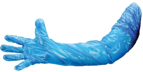 Glove Club Ltd Blue Polythene Gauntlets, 78cm Long Arm Protection, Powder-Free, Food-Safe, Veterinary, Medical and Agricultural Use, Pack of 50