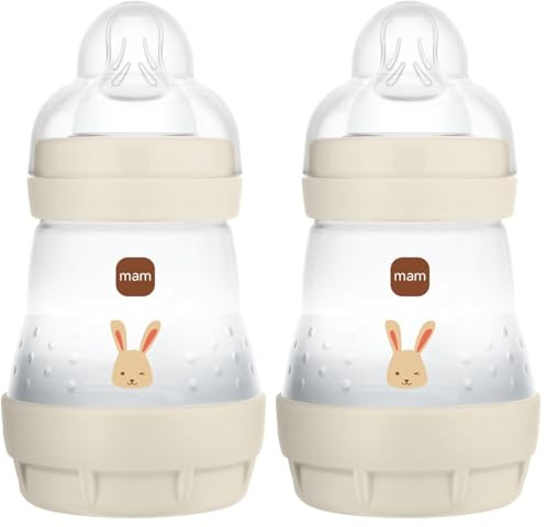 MAM - Easy Start Anti-Colic Flasche 0+ Monate, langsamer Durchfluss (160 ml), Sand – Flasche zur Reduzierung von Koliken und Beschwerden des Babys – Babyflasche zum Stillen geeignet (Packung mit 2)