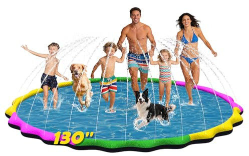 Glowpoint 130” Extra Large Non-Slip Splash Pad for Kids & Dogs, 11FT Outdoor Water Sprinkler Pad, 0.5mm Thickened Tear-Resistant PVC, Kids Water Toy & Dog Pool for Backyard Family Fun