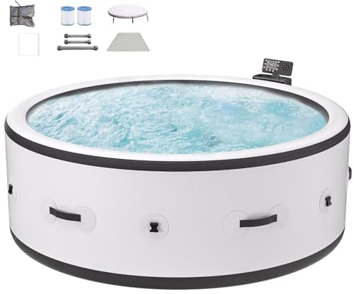 Vasca Idromassaggio Gonfiabile per 4-6 Persone, Spa Rotonda Portabile con Massaggio a Bolle e Pannello di Controllo Digitale, Uso Interno/Esterno, Perfetta per il Giardino o Vicino alla Piscina