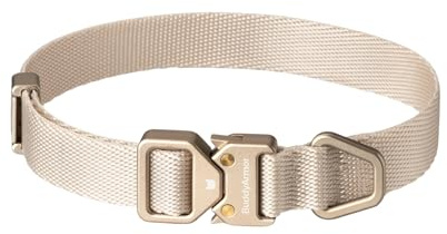 BuddyArmor Leichtes Hundehalsband aus Aluminiumlegierung, Robustes Nylon Halsband für Mittelgroße & Große Hunde, Schnellverschluss, Alu D-Ring, Verstellbar, Outdoor & Alltag (Beige, S)
