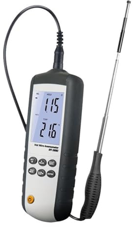 Hot Wire Anemometer, Air Flow Meter with Telescopic Probe, Measures Wind Speed 0.1-25.0m/s, Display with Backlight for HVAC and Industrial Use