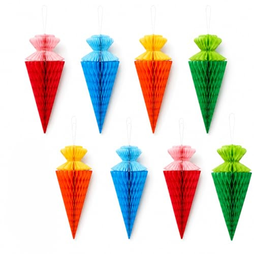 Pack of 8 colourful mini sugar bags made of tissue paper, school decoration school cone for girls, pastel, school introduction decoration for first day of school, girls and boys and much more.