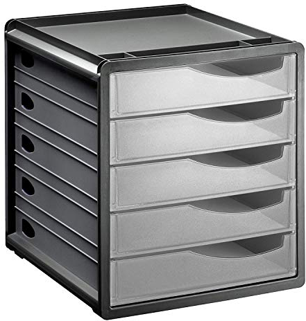 Rotho Spacemaker Schubladenbox / Bürobox mit 5 Schüben, Kunststoff (PS) BPA-frei, transparent/anthrazit, (33.5 x 28.5 x 32.0 cm)